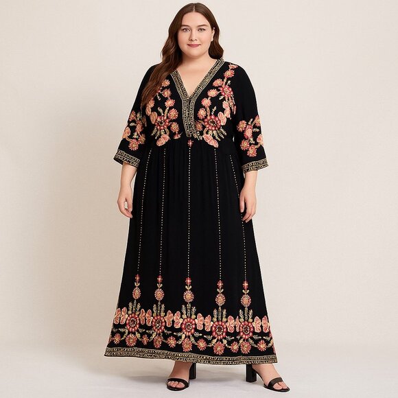 BloomChic Blue Multicolor Floral Print 3/4 Sleeve Maxi Dress Womens Size 26 NWT - Picture 1 of 16